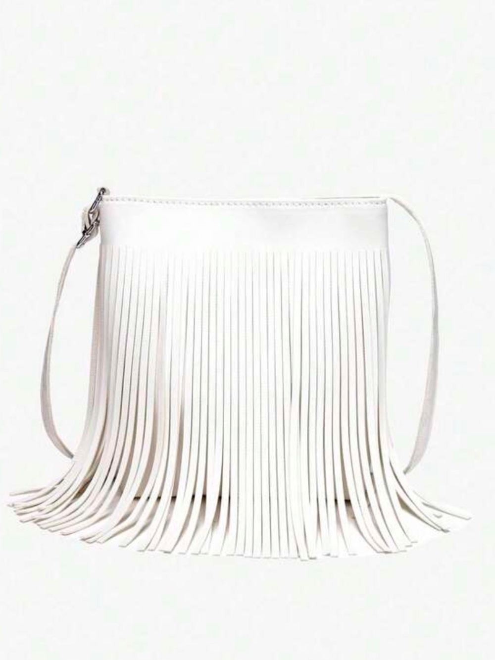 Fringed White Crossbody Bag with Slim Strap